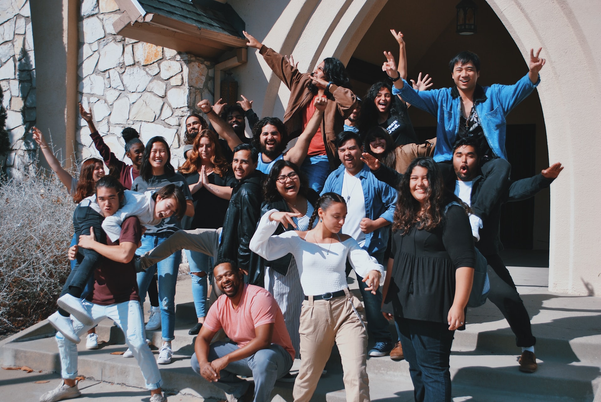 Students on church steps